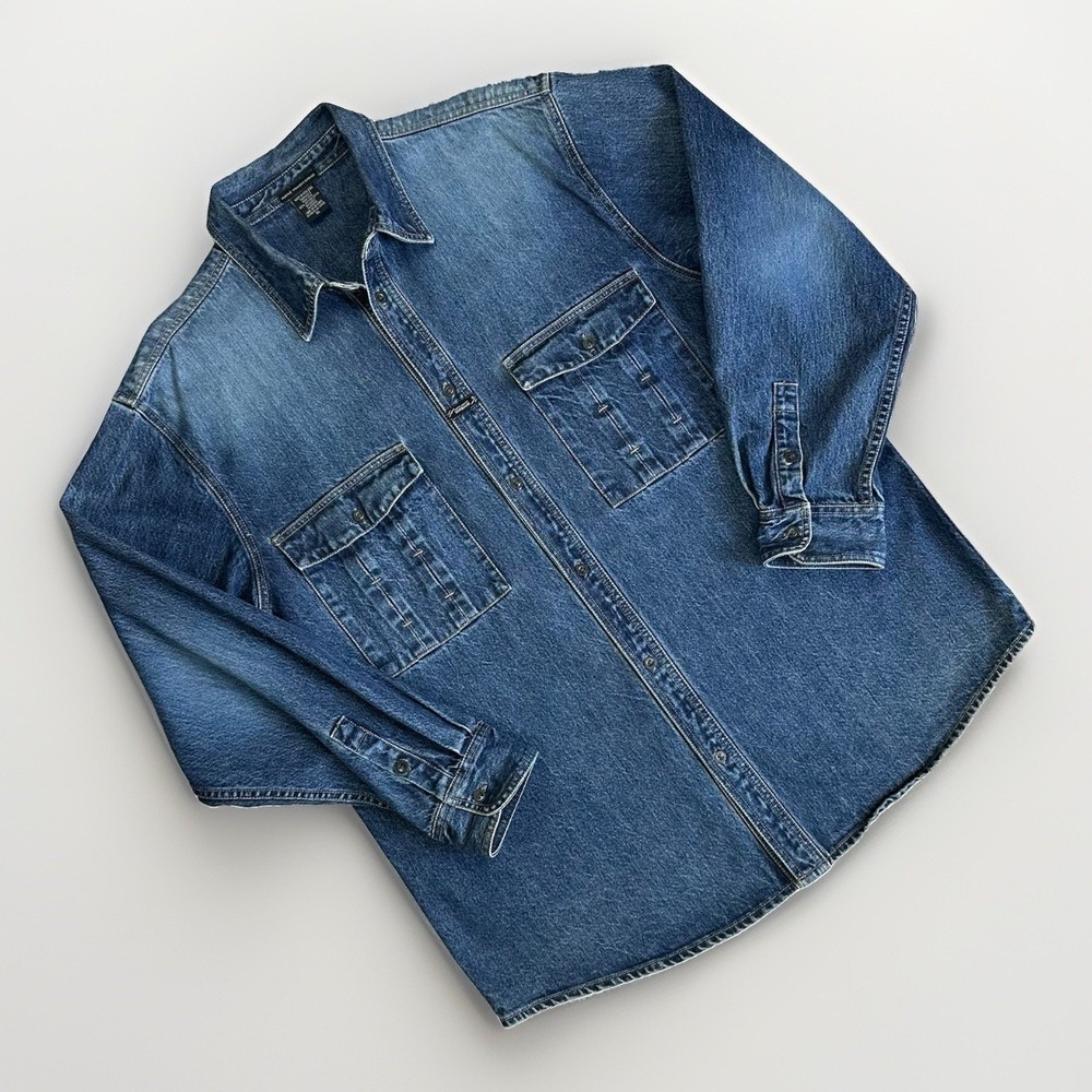 Vtg 80s Marithe Francois Girbaud Denim Jean Shirt Jacket Shacket Men XL Blue